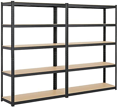 Yaheetech 5 Tier 2pcs Garage Storage Shelving Unit Metal Heavy Duty Garage Shed Storage for Workshop/Shed/Office, Black, 175Kg Per Shelf