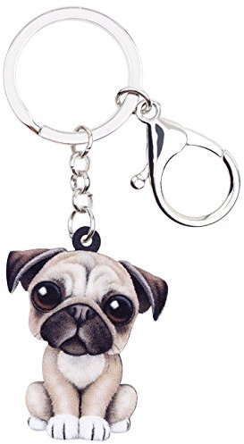 DUOWEI Cute Mops Hund Schlüsselanhänger Acryl Haustiere Schlüsselring Handtasche Dekoration für Frauen Mädchen Charme Geschenke (Grau)