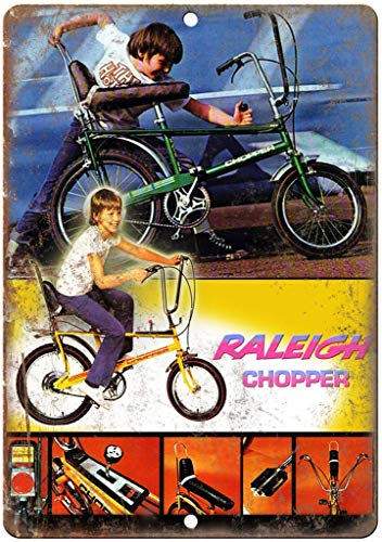 Raleigh Chopper Bicycle Wall Tin Sign Metal Poster Retro Plaque Warning Sign Vintage Iron Painting Decor Funny Hanging Crafts for Office Bedroom Living Room Club
