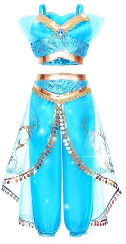 Yigoo Prinzessin Kostüm Mädchen Jasmin Kostüm Kinder Frauen Aladdin Kleid Weihnachten Verkleidung Karneval Party Halloween Fest 150