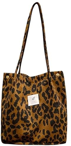 AioTio Borsa Donna Tracolla Grande, Borsa Mare Donna, Borsa Bimba Casual, Tote Bag in Velluto a Coste Ultraleggera per Shopper(Leopardo)