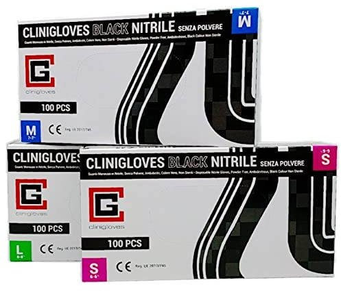 Clinisafe Black Nitrile senza Polvere S/M (S 6-6.5)