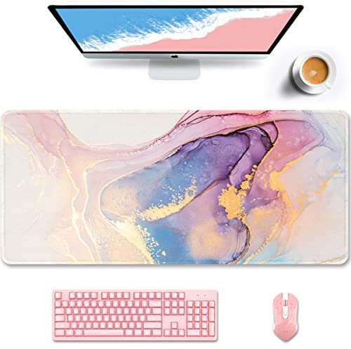 Auhoahsil Large Mouse Pad, XXL Gaming Mousepad, Desk Mat for Desktop, Thick Rubber, Big & Long Size, Stitched Edges, Full Desk Pad for Laptop & Computer, Extended 35.4 x 15.7 in, Sunset Marble