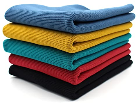 5x 0,25m Bündchenstoff Set Schlauchware 95% Baumwolle, 5% Elasthan Auswahl Jersey (RIB Bunt1, 5er Set)