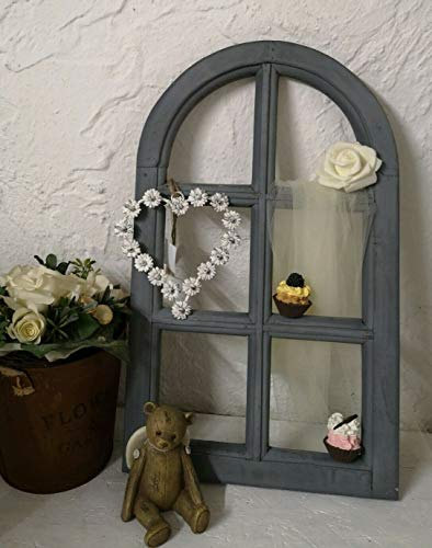 Infissi decorativa per finestra con arco rotondo, finestra a pioli, cornice in legno, colore grigio, shabby 49 cm