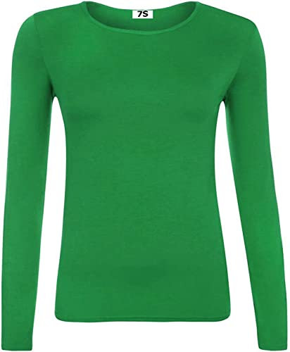 7STYLES® Girls TOP Long Sleeve T Shirt Kids Basic Plain TOP Crew Neck School Uniform 5-13 (as8, Age, 9_Years, 10_Years, Regular, Green)