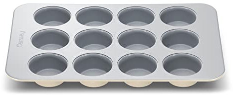 Caraway Non-Stick Ceramic 12-Cup Muffin Pan - Naturally Slick Ceramic Coating - Non-Toxic, PTFE & PFOA Free - Perfect for Cupcakes, Muffins, and More - Cream