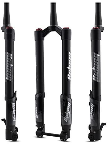 LHHL Forcella Rovesciata MTB 26 27.5 29in Forcella A Sospensione Pneumatica Bicicletta Escursione140mm ASSE Passante15×110 Mm Bloccaggio Manuale Conico da 1-1/2 Regolazione del Rebound Freno A Disco