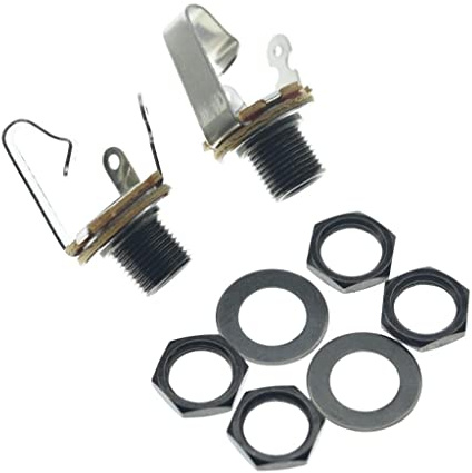 KAISH Paquete de 2 conectores de latón de níquel negro con rosca métrica de audio hembra de 1/4 pulgadas para guitarra/bajo/entrada de 6,35 mm TS mono panel con tuercas y arandela