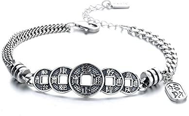 Lllunimon 925 Sterling Silber Altes Chinesisches Münzarmband Kreativer Reichtum Feng Shui Armband Charmante Glück Schmuck Geschenke Bringen Sie Reichtum