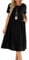 Lpecmin Womens Summer Dresses Casual Short Sleeve Round Neck Midi A Line Cotton Linen Sundress with Pockets(Black-01, X-Large)