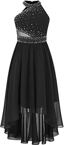 Alvivi Enfant Filles Robe De Mariage Demoiselle d'honneur Robe De Soirée Cérémonie Baptême Mousseline Robes De Baptême Communion Anniversaire 5-16 Ans Noir 5-6 Ans