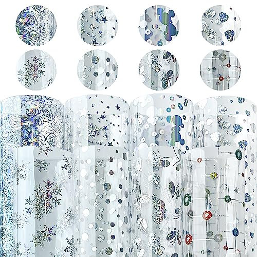 HYANG Transparent PVC Super Clear Holographic Vinyl Kunstleder Blätter 1 Rolle 12 x 53 (30cm x 135cm) für DIY Bögen Ohrringe Taschen DIY Handwerk Making (8-teiliges Set)