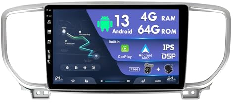 9inch IPS Android 14 Car Radio Stereo Head Unit Suitable for Kia KX5/Sportage 2016-2019 - [4G+64G] - [Built-in Carplay+DSP+GPS ] - Free Camera+Mic Support SWC 4G RDS WiFi DAB BT RDS