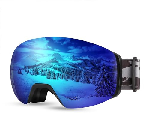 FEISEDY Skibrille OTG Herren Damen mit Magnetische Wechselglas B0020 | UV-Schutz, Antibeschlag Snowboard Brille, Schneebrille für Brillenträger Skifahren Radfahren Winter Outdoor Sport