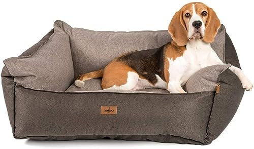JAMAXX Premium Hundebett - Orthopädisch Memory Visco Füllung, Extra-Hohe Ränder, Waschbar, Nässe-Schutz, Hochwertiger Stoff mit viel Eleganz, Hundesofa PDB2018 (L) 120x90 braun+beige
