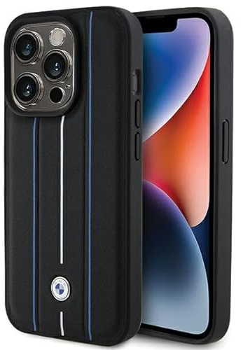 BMW BMHCP15L22RVSK Hülle für iPhone 15 Pro 6.1 Schwarz hardcase Leather Stamp Blue Lines