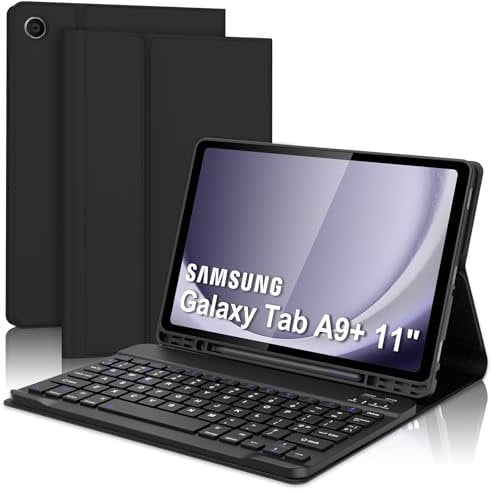 Keyboard Case for Samsung Galaxy Tab A9+ 11, Magnetically Detachable Wireless Bluetooth Keyboard with Protective Cover and Pencil Holder for Samsung Galaxy Tab A9Plus 11 inch 2023, Black