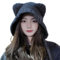 Reuvv Frauen Kawaii Bär Ohr Beanie Hut Niedliche Bär Beanies Ohr Warme Hut Plüsch Earflap Beanie Hut Slouchy Hat, Schwarze Schnürung, Einheitsgröße