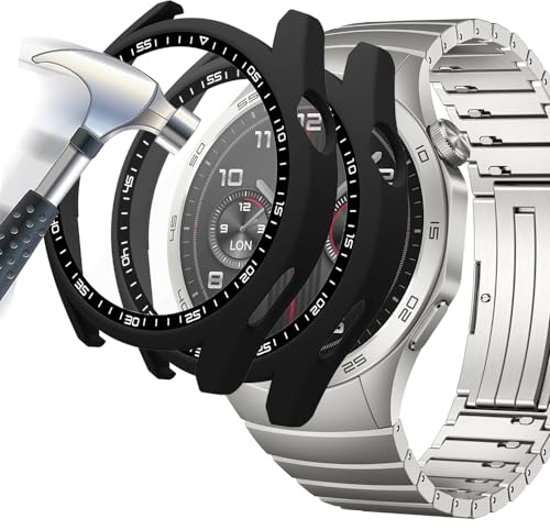 Acadeny Coque Protection Écran en Verre Trempé + PC Bumper Compatible avec Huawei watch GT 4 46mm Anti-Rayure Protecteur Étui pour Huawei watch GT 4 46mm -noir+noir