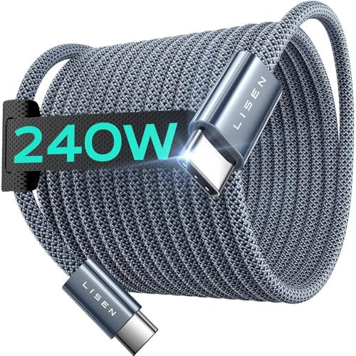 LISEN 240W Câble USB C [2M] Cordon USBC vers USBC Charge Rapide Nylon Tressé Câble Chargeur USB C Câble Charge pour Samsung Galaxy S25 S24 S23 S22 iPhone 16 Huawei Sony Pixel 7 6 iPad MacBook Pro