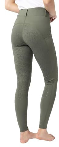 HORZE Damen Reitleggings DEA, Reithose mit Handytasche und Gürtelschlaufen, grün, 34