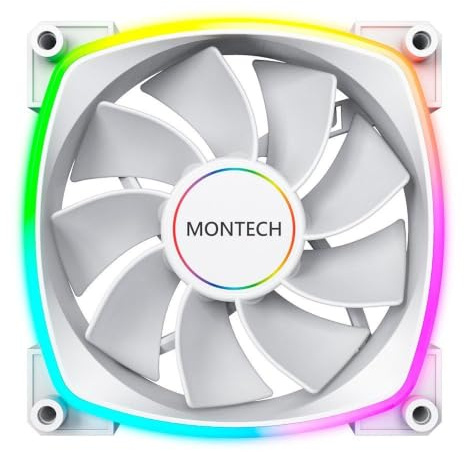 Montech RX 140 ARGB Reversed Fan 1600PWM, High-End Durability, Silent Performance, and Stunning ARGB Design (140mm, White)