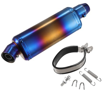 VekAuto Motorrad Auspuffanlage, 14,57 Länge, 1,50 ID, 3,11 OD, Slip-on Motorrad Auspuff Universal für Auto LKW, langlebiges Edelstahlmaterial, verbranntes Blau
