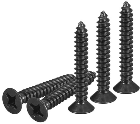 DTGN 100Pcs #12x1-1/2 Flat Head Wood Screws, 304 Stainless Steel Phillips Self Tapping Screws - Good for Woodworking, Furniture - Black