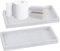 Qivine Bandejas Decorativas, Rectangular Bandeja Baño Bandeja Decorativa Antideslizante, 2 Piezas Mármol Decoracion Baño Bandeja Pequeña para Joyas Velas Jabón (20 x 10cm Blanco)
