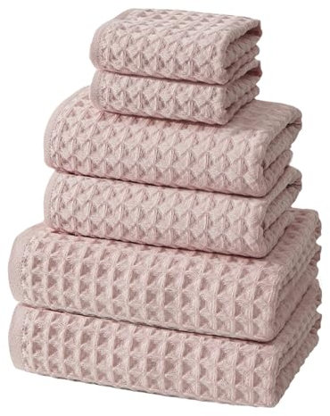 SK Studio Lot de 6 Serviettes de Bain, Coton Drap de Bain, Séchage Rapide et absorbantes, 2 Serviettes de Bain, 2 Serviettes de Toilette, 2 Gants de Toilette, Rose