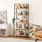 YITAHOME Bookcase, 5 Tiers Industrial Bookshelf with 4 Hooks Floorstanding Ladder Shelf Display Storage Rack Shelves Steel Frame Shelving Unit for Living Room, Bedroom, Home Office, Rustic Brown
