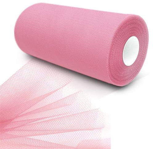 Rotolo di Tessuto in Tulle, 30 cm x 91,5 m, Rotoli di Tulle per Copricapi da Sposa fai da te, Tutù, Artigianato Decorativo, Adatto per Matrimoni, Feste, Spettacoli (Rosa)