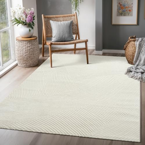 SANAT Hera Teppiche für Wohnzimmer, Geeignet für Flur, Esszimmer, Schlafzimmer, Küche und Kinderzimmer Öko-Tex 100 Zertifizier - Creme, 80 x 150 cm