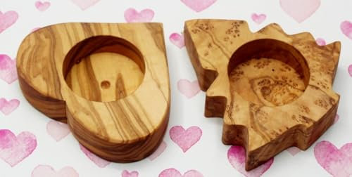 DAGDEG 2er Set Teelichthalter aus Olivenholz,Kerzenhalter Holz, Kerzendeko,Tischschmuck, Handmade