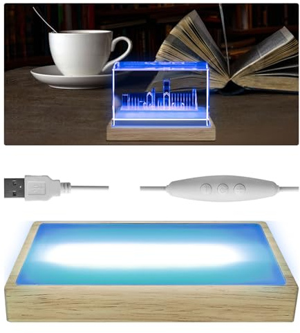 Brightness Adjustable Crystal Light Display Base for Art Glass, 3-Color Dimmable Nightlight Wooden Stand, Rectangle LED Light Base for 3D Crystal Glass Art Light (Multicolored,1pc)