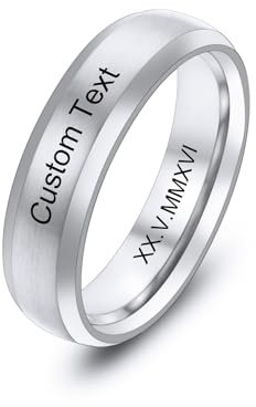 MeMeDIY Personalisierte Edelstahl Ringe Ehering mit Eingraviertem Namen Datum und Text Paarringe/Drehbare Ringe für Herren/Verlobungsringe für Verlobte/Freund-Style D1-8#