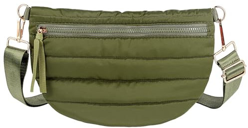 Gesteppte Crossbody-Tasche für Damen, Puffer-Bauchtasche, Schultertasche, geschwollener Brustgürtel, Hüfttasche, Umhängetasche für Damen, Armee, 12'' x 8''