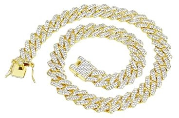 Kubanische Kette Halsketten Gold Kubanische Gliederketten Herren Iced Out Bling Hip Hop Schmuck für Frauen Katzenaugen Reflektoren Anhänger (B, One Size)