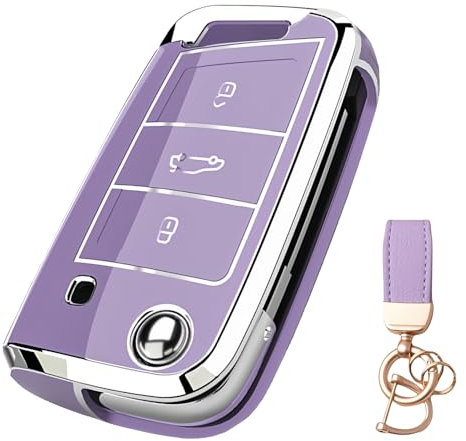 NEUHOO Accessoire de voiture pour VW T-ROC 2017-2024 2025 - Coque de clé et porte-clés - En silicone - Violet