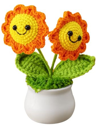 Vikrami lighting Sunflower Gifts for Women, Handmade Emotional Support Plant Gift, Sunflower Artificial Flowers Gift, Crochet Flowers Gifts, Sunflowers Knitted Potted Flowers