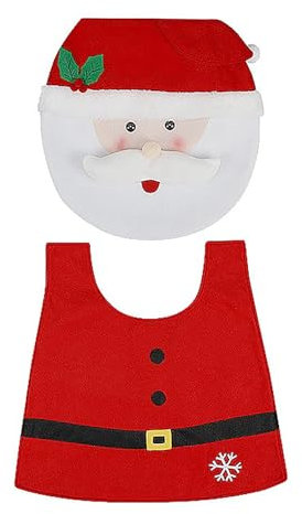 Marooma 2-teiliges Badezimmer-Set mit Weihnachtsmotiv, WC-Deckelbezug mit Teppichen, Weihnachtsmann, Schneemann, Elch, Badematte, rutschfeste Teppiche, WC-Deckelbezug und (Alter
