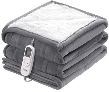 VEVOR Heizdecke, 180 x 200 cm, Queen-Size, elektrische Wärmedecke aus weicher Flanell-Lammwolle, Wärmebett mit 9 Zeiteinstellungen & 6 Heizstufen, warme Decke als Geschenk zum Geburtstag, grau