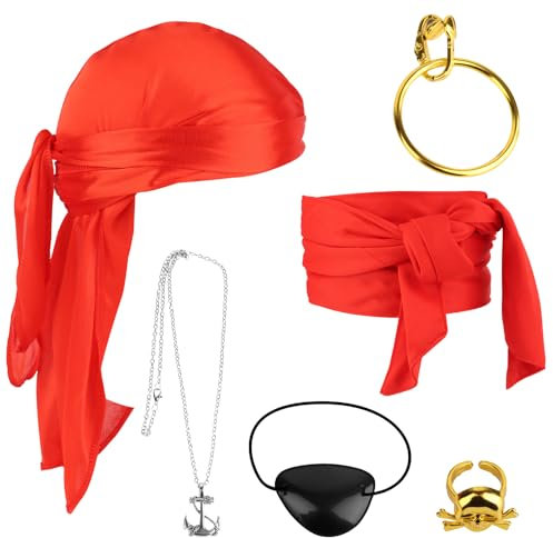 TNEDFOD 6-teiliges Piratenkostüm-Set, Piratengürtel, Zubehör, Piratenkostüm für Piraten-Geburtstagsfeier, Halloween, Karneval