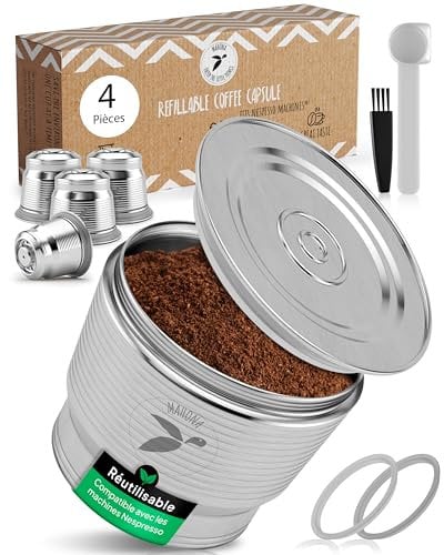Capsule de café rechargeable en acier inoxydable à remplir - Capsule de recharge réutilisable pour les amateurs de café soucieux de l'environnement - Compatible avec les machines Nespresso +