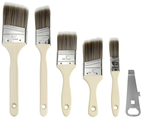 QWORK® 5 Stück Pinsel-Set, Malerpinsel Set mit Farbdosen Öffner, Sash- und Trim-Pinsel, für Heimwerker- und DIY-Projekte