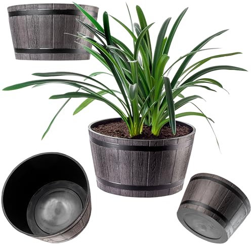 KADAX Pot de Fleurs Rond en Plastique résistant aux intempéries, Aspect Bois, décoratif pour Jardin (Marron Moka)