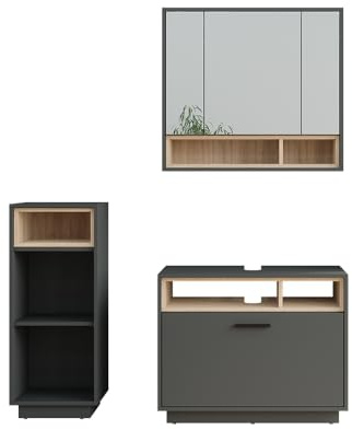 Vicco Badmöbel-Set Anthrazit/Sonoma Beatrice, bestehend aus Bad Spiegelschrank, Waschbeckenunterschrank, Midischrank - Harmonische Kombination für EIN stimmiges Bild
