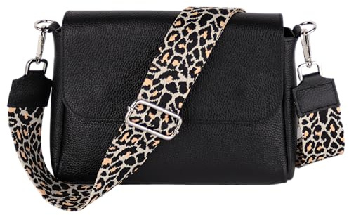MIRROSI Umhängetasche Damen, Crossbody Bag, Echtleder Made in Italy (1 Tasche 2 Gurte oder Basic Version 1 Tasche 1 Gurt), 27x20x7cm (BXHXT) Mittelgroß
