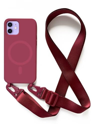 2NSPDRGNI Crossbody Case Compatible with iPhone 12/12 Pro,Wireless Charging Shell with Adjustable Neck Cord Lanyard Strap,Red